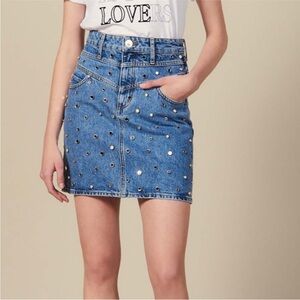 Sandro Avea Mirror Studded Mini Denim Skirt, Size US 10